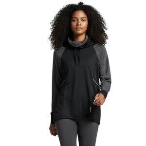 Reebok Women's Athletic Pullover Top M Black & Gray Funnel Cowl Neck Long Sleeve